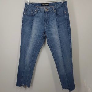 Express Two Tone Distressed Straight Leg Jeans